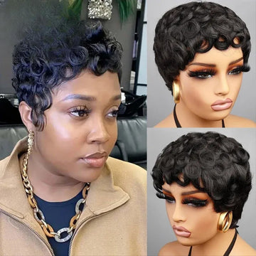 Pixie Cut Short Curly Human Hair Wig